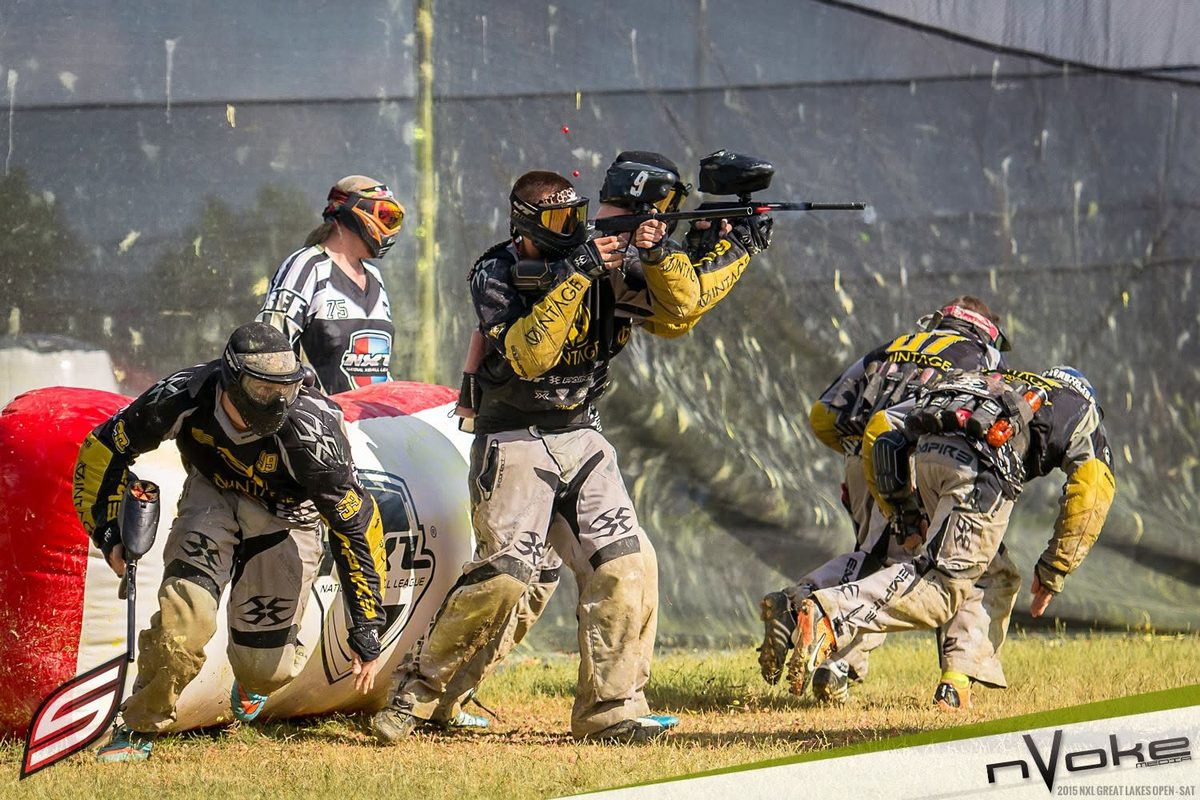 Tony and his Team Vintage teammates push off an inflatable at the 2015 NXL Great Lakes Open.