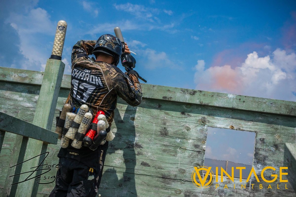 Tony reloads atop the tower wall in the juggernaut role at the 2014 Vintage Big Game.